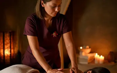 Therapist giving a Thai massage at Chameli Spa, Al Rashidiya